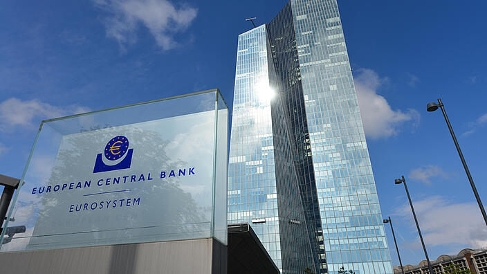 Sign at the entrance of new European Central Bank headquarters in Frankfurt, Germany
